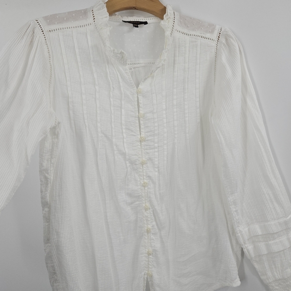 Quince Blouse Textured Cotton White Peasant Top - Picture 5 of 16